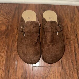 Brown Suede Slip-On Clogs